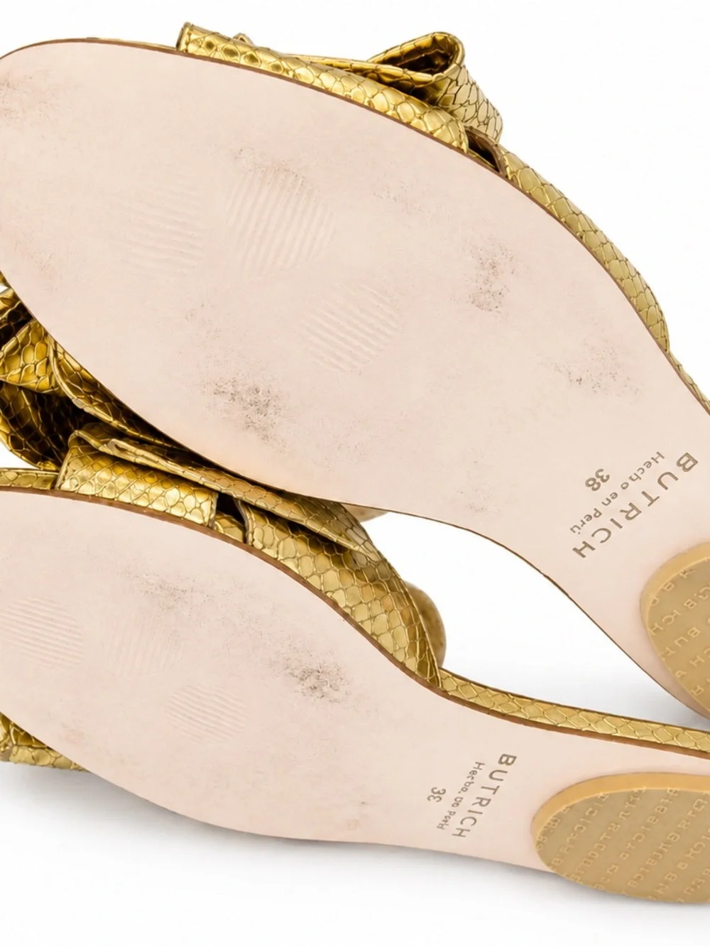 BUTRICH Alina Gold Bow Slide Flat Snake Embossed Sandals - Picture 2 of 3